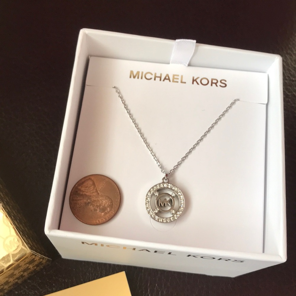 Michael Kors Women's MK Logo Silver Tone Necklace - Picture 6 of 6